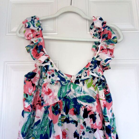 H&M Sundress Women L Summer Picnic Frill Flounce Ruffle Floral Flowy Maxi - Picture 4 of 7